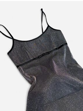 Dave & Johnny Sparkling Black Silver Slip Dress